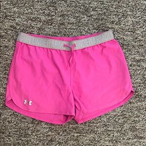 Under Armour Women's Bright Pink Athletic Shorts with Logo Waistband